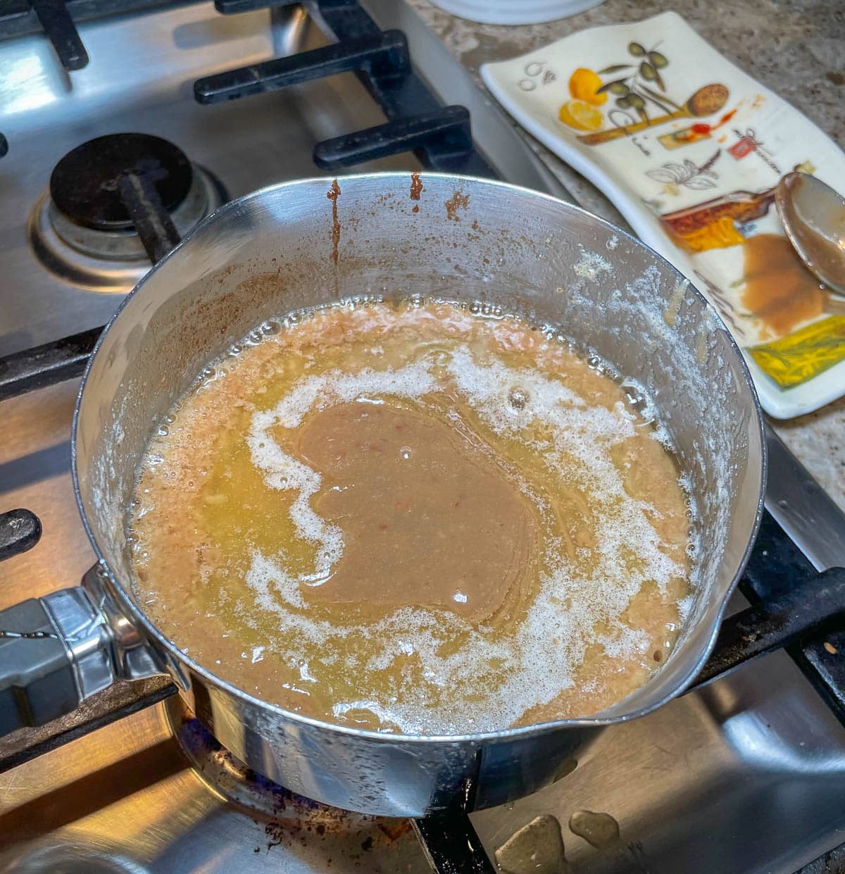 caramel sauce in saucepan